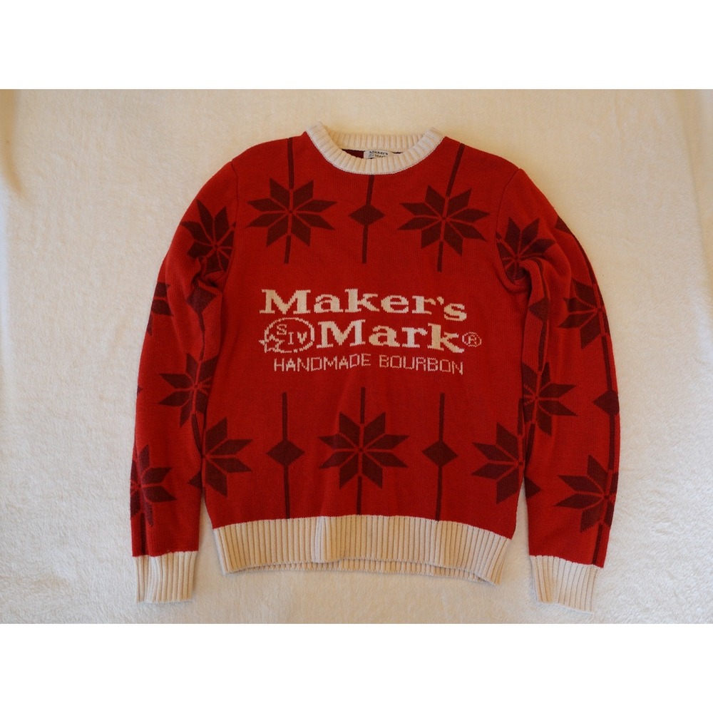 Whiskey Makers Mark Red Snowflake Sweater L Vtg Look Bourbon Whiskey Small Batch